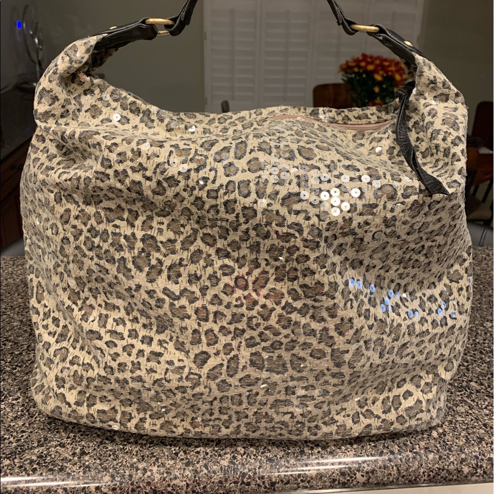 Sequin leopard large purse